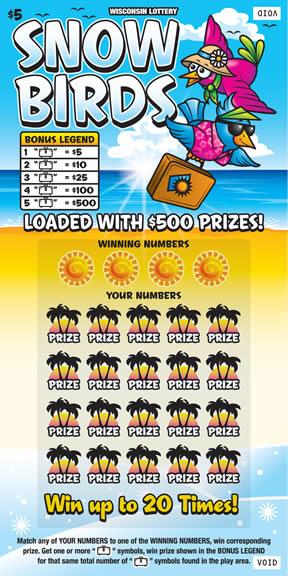Snow Birds instant scratch ticket from Wisconsin Lottery - unscratched Snow Birds instant scratch ticket from Wisconsin Lottery - unscratched