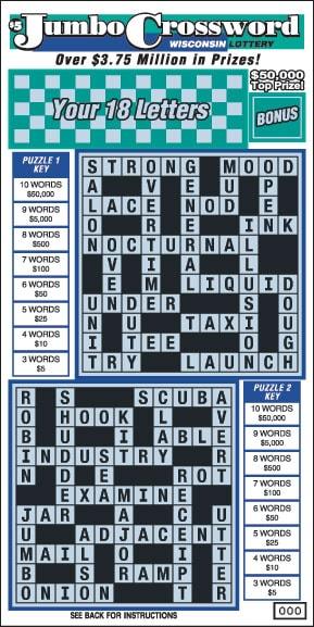 Jumbo Crossword instant scratch ticket from Wisconsin Lottery - unscratched Jumbo Crossword instant scratch ticket from Wisconsin Lottery - unscratched