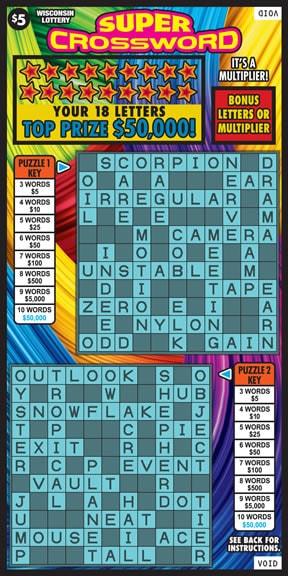 Super Crossword instant scratch ticket from Wisconsin Lottery - unscratched Super Crossword instant scratch ticket from Wisconsin Lottery - unscratched