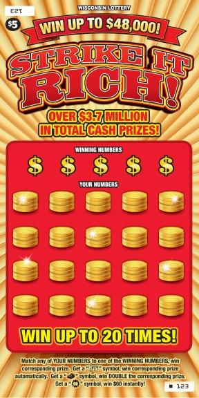 Strike it Rich instant scratch ticket from Wisconsin Lottery - unscratched