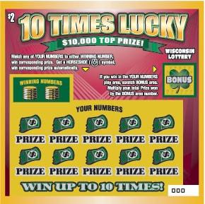 10 Times Lucky instant scratch ticket from Wisconsin Lottery - unscratched 10 Times Lucky instant scratch ticket from Wisconsin Lottery - unscratched