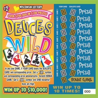 Deuces Wild instant scratch ticket from Wisconsin Lottery - unscratched Deuces Wild instant scratch ticket from Wisconsin Lottery - unscratched