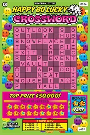 Happy Go Lucky Crossword instant scratch ticket from Wisconsin Lottery - unscratched Happy Go Lucky Crossword instant scratch ticket from Wisconsin Lottery - unscratched