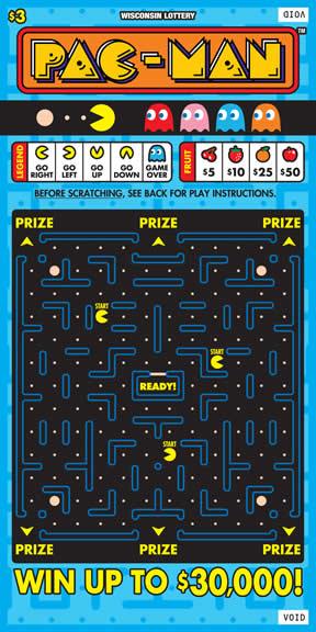 Pac Man instant scratch ticket from Wisconsin Lottery - unscratched