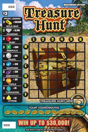 Treasure Hunt instant scratch ticket from Wisconsin Lottery - unscratched Treasure Hunt instant scratch ticket from Wisconsin Lottery - unscratched