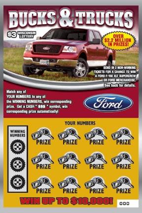 Bucks and Trucks instant scratch ticket from Wisconsin Lottery - unscratched Bucks and Trucks instant scratch ticket from Wisconsin Lottery - unscratched
