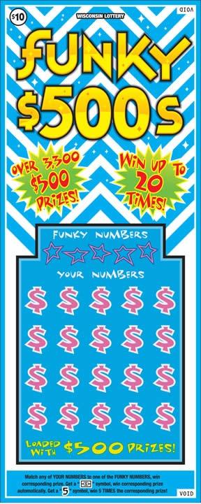 Funky $500s instant scratch ticket from Wisconsin Lottery - unscratched Funky $500s instant scratch ticket from Wisconsin Lottery - unscratched