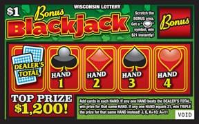 Bonus Blackjack instant scratch ticket from Wisconsin Lottery - unscratched Bonus Blackjack instant scratch ticket from Wisconsin Lottery - unscratched