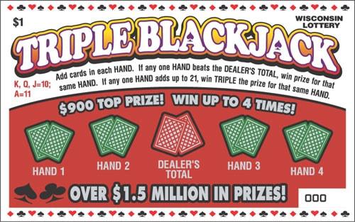 Triple Blackjack instant scratch ticket from Wisconsin Lottery - unscratched