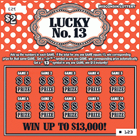 Lucky Number 13 instant scratch ticket from Wisconsin Lottery - unscratched