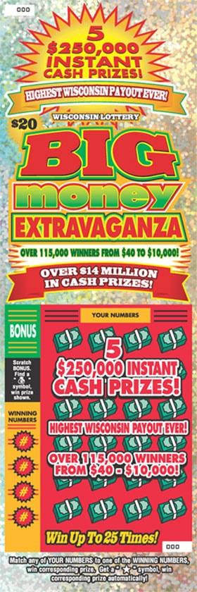 Big Money Extravaganza instant scratch ticket from Wisconsin Lottery - unscratched Big Money Extravaganza instant scratch ticket from Wisconsin Lottery - unscratched