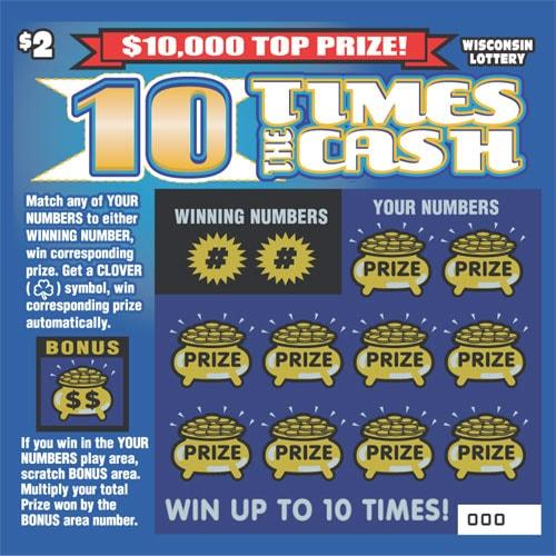 10 Times the Cash instant scratch ticket from Wisconsin Lottery - unscratched