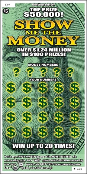 Show Me the Money instant scratch ticket from Wisconsin Lottery - unscratched