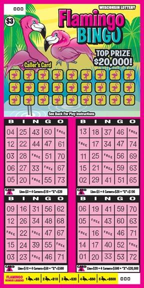 Flamingo Bingo instant scratch ticket from Wisconsin Lottery - unscratched