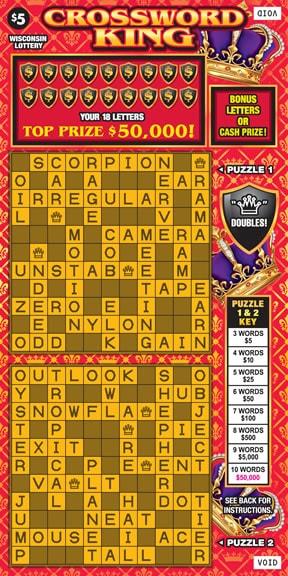 Crossword King instant scratch ticket from Wisconsin Lottery - unscratched