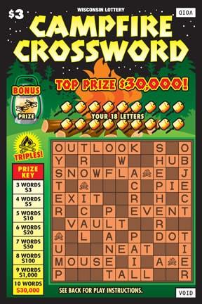 Campfire Crossword instant scratch ticket from Wisconsin Lottery - unscratched