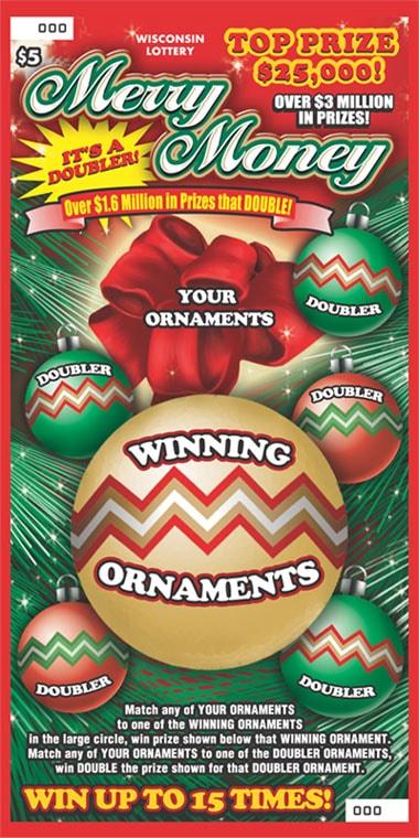 Merry Money instant scratch ticket from Wisconsin Lottery - unscratched Merry Money instant scratch ticket from Wisconsin Lottery - unscratched