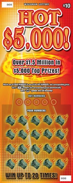 Hot $5,000 instant scratch ticket from Wisconsin Lottery - unscratched