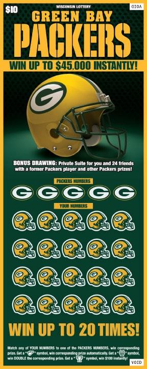 Green Bay Packers instant scratch ticket from Wisconsin Lottery - unscratched Green Bay Packers instant scratch ticket from Wisconsin Lottery - unscratched