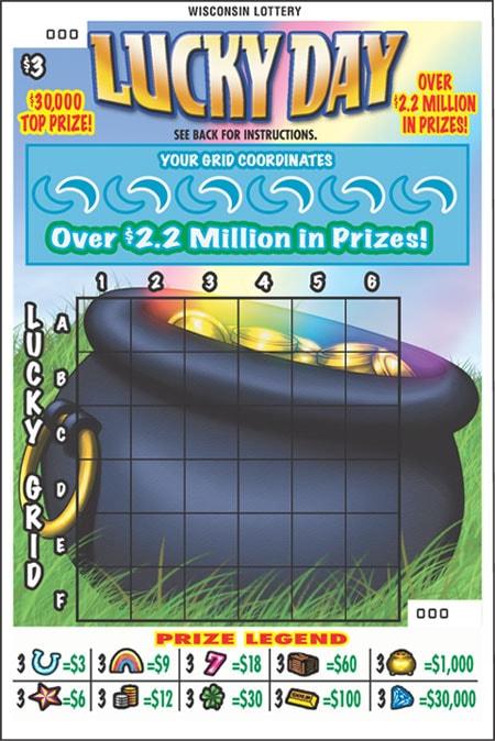 Lucky Day instant scratch ticket from Wisconsin Lottery - unscratched Lucky Day instant scratch ticket from Wisconsin Lottery - unscratched