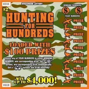 Hunting for Hundreds instant scratch ticket from Wisconsin Lottery - unscratched