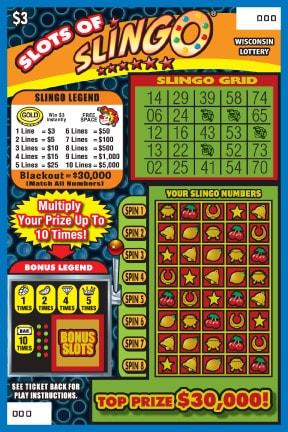 Slots of Slingo instant scratch ticket from Wisconsin Lottery - unscratched