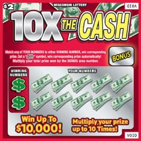 10X the Cash instant scratch ticket from Wisconsin Lottery - unscratched