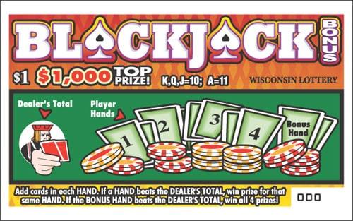 Blackjack Bonus instant scratch ticket from Wisconsin Lottery - unscratched Blackjack Bonus instant scratch ticket from Wisconsin Lottery - unscratched