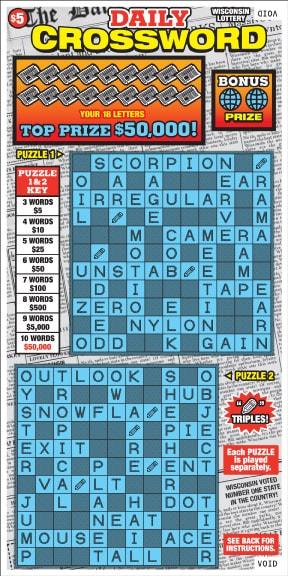 Daily Crossword instant scratch ticket from Wisconsin Lottery - unscratched