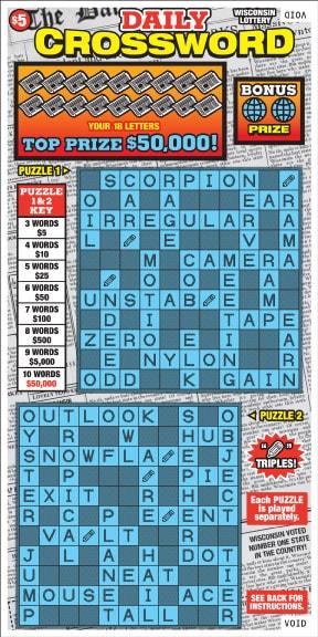 Daily Crossword instant scratch ticket from Wisconsin Lottery - unscratched Daily Crossword instant scratch ticket from Wisconsin Lottery - unscratched