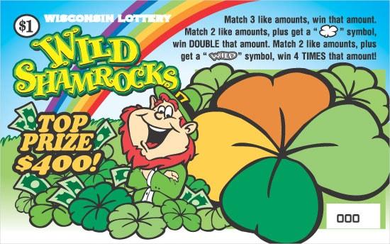 Wild Shamrocks instant scratch ticket from Wisconsin Lottery - unscratched Wild Shamrocks instant scratch ticket from Wisconsin Lottery - unscratched