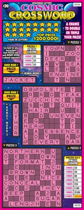Cosmic Crossword instant scratch ticket from Wisconsin Lottery - unscratched Cosmic Crossword instant scratch ticket from Wisconsin Lottery - unscratched