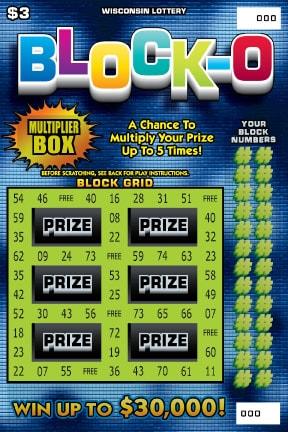 Block-O instant scratch ticket from Wisconsin Lottery - unscratched
