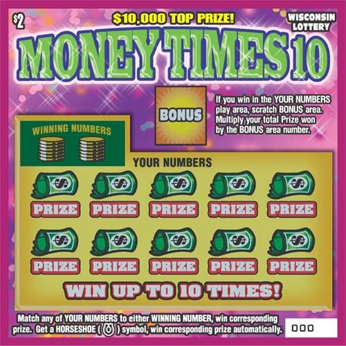 Money Times 10 instant scratch ticket from Wisconsin Lottery - unscratched Money Times 10 instant scratch ticket from Wisconsin Lottery - unscratched