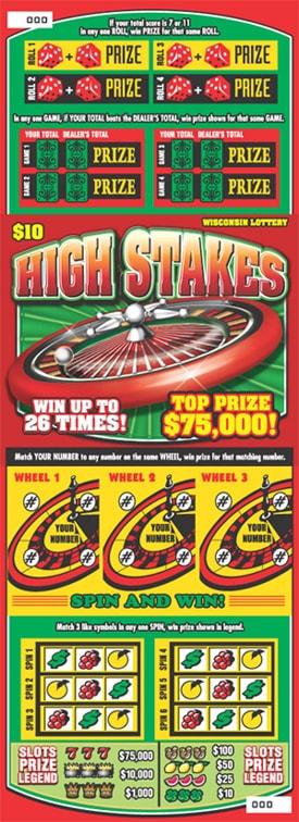 High Stakes instant scratch ticket from Wisconsin Lottery - unscratched High Stakes instant scratch ticket from Wisconsin Lottery - unscratched