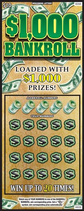 $1,000 Bankroll instant scratch ticket from Wisconsin Lottery - unscratched