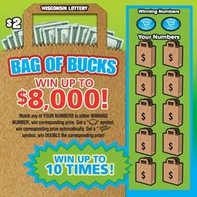 Bag of Bucks instant scratch ticket from Wisconsin Lottery - unscratched Bag of Bucks instant scratch ticket from Wisconsin Lottery - unscratched