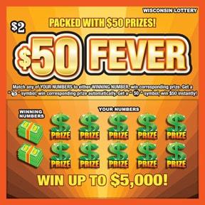 $50 Fever instant scratch ticket from Wisconsin Lottery - unscratched