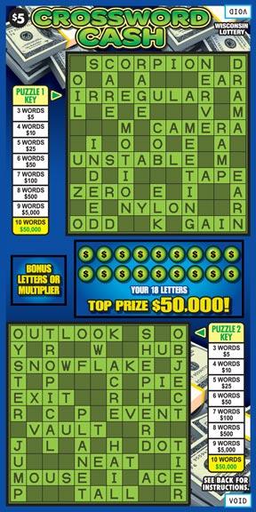Crossword Cash instant scratch ticket from Wisconsin Lottery - unscratched Crossword Cash instant scratch ticket from Wisconsin Lottery - unscratched