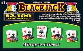 Blackjack instant scratch ticket from Wisconsin Lottery - unscratched Blackjack instant scratch ticket from Wisconsin Lottery - unscratched