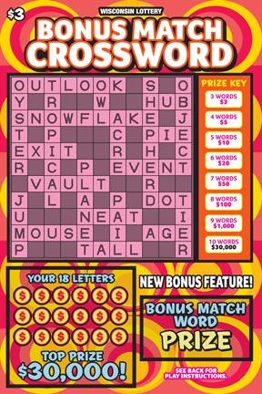 Bonus Match Crossword instant scratch ticket from Wisconsin Lottery - unscratched