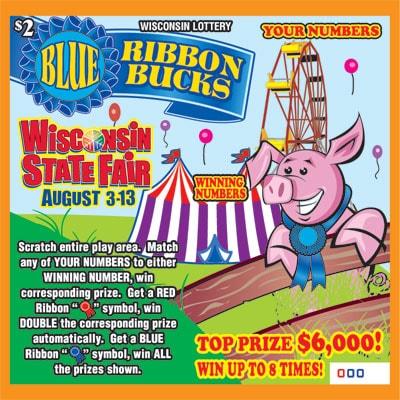 Blue Ribbon Bucks instant scratch ticket from Wisconsin Lottery - unscratched Blue Ribbon Bucks instant scratch ticket from Wisconsin Lottery - unscratched