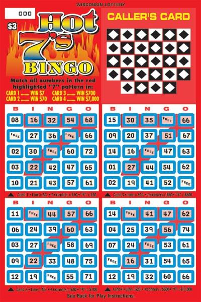 Hot 7's Bingo instant scratch ticket from Wisconsin Lottery - unscratched Hot 7's Bingo instant scratch ticket from Wisconsin Lottery - unscratched