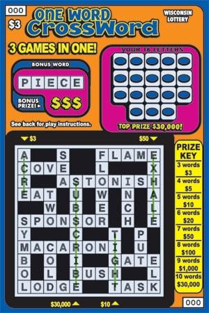 One Word Crossword instant scratch ticket from Wisconsin Lottery - unscratched One Word Crossword instant scratch ticket from Wisconsin Lottery - unscratched