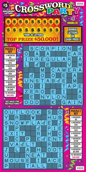 Crossword Party instant scratch ticket from Wisconsin Lottery - unscratched Crossword Party instant scratch ticket from Wisconsin Lottery - unscratched