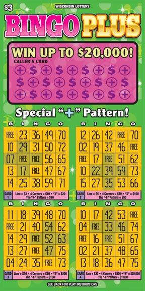 Bingo Plus instant scratch ticket from Wisconsin Lottery - unscratched