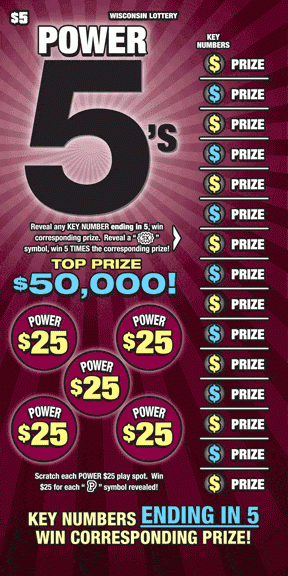 Power 5's instant scratch ticket from Wisconsin Lottery - unscratched