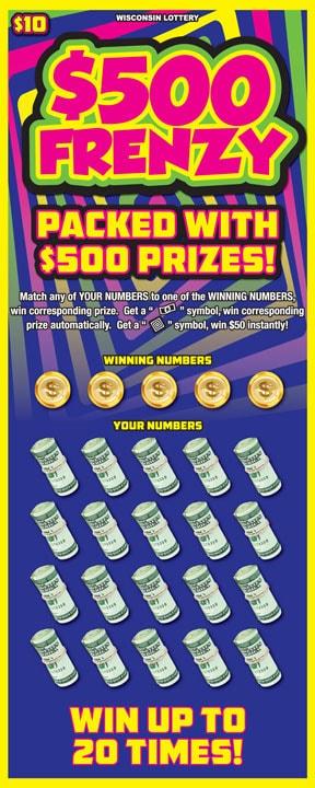 $500 Frenzy instant scratch ticket from Wisconsin Lottery - unscratched $500 Frenzy instant scratch ticket from Wisconsin Lottery - unscratched
