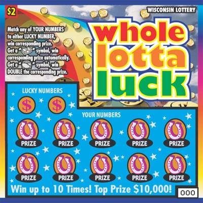 Whole Lotta Luck instant scratch ticket from Wisconsin Lottery - unscratched Whole Lotta Luck instant scratch ticket from Wisconsin Lottery - unscratched