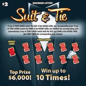 Suit and Tie instant scratch ticket from Wisconsin Lottery - unscratched